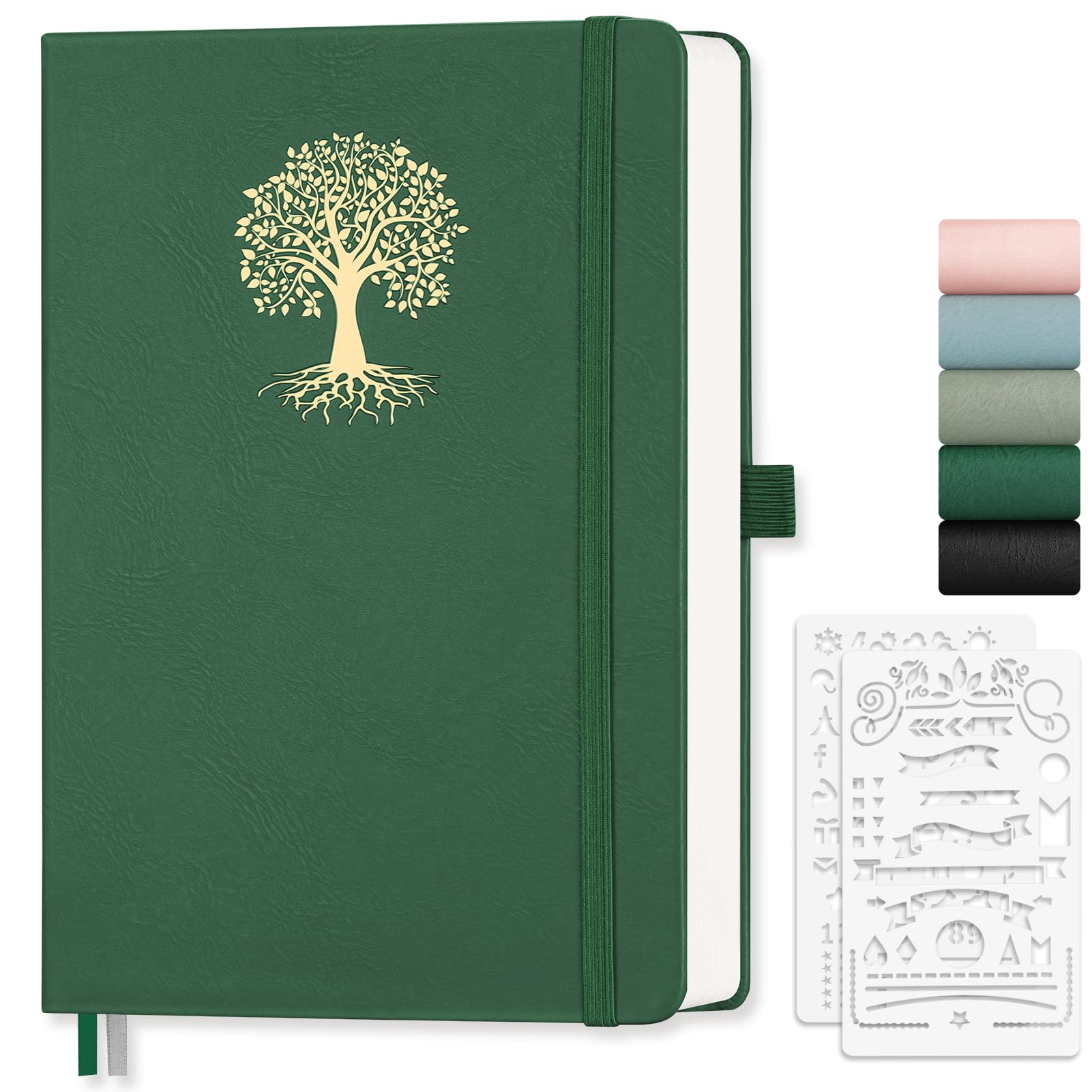 EMSHOI A5 Notebook Blank Journal, 192 Pages, 100 GSM Hardcover Leather Sketch Book with Doodle Stencil, Unlined