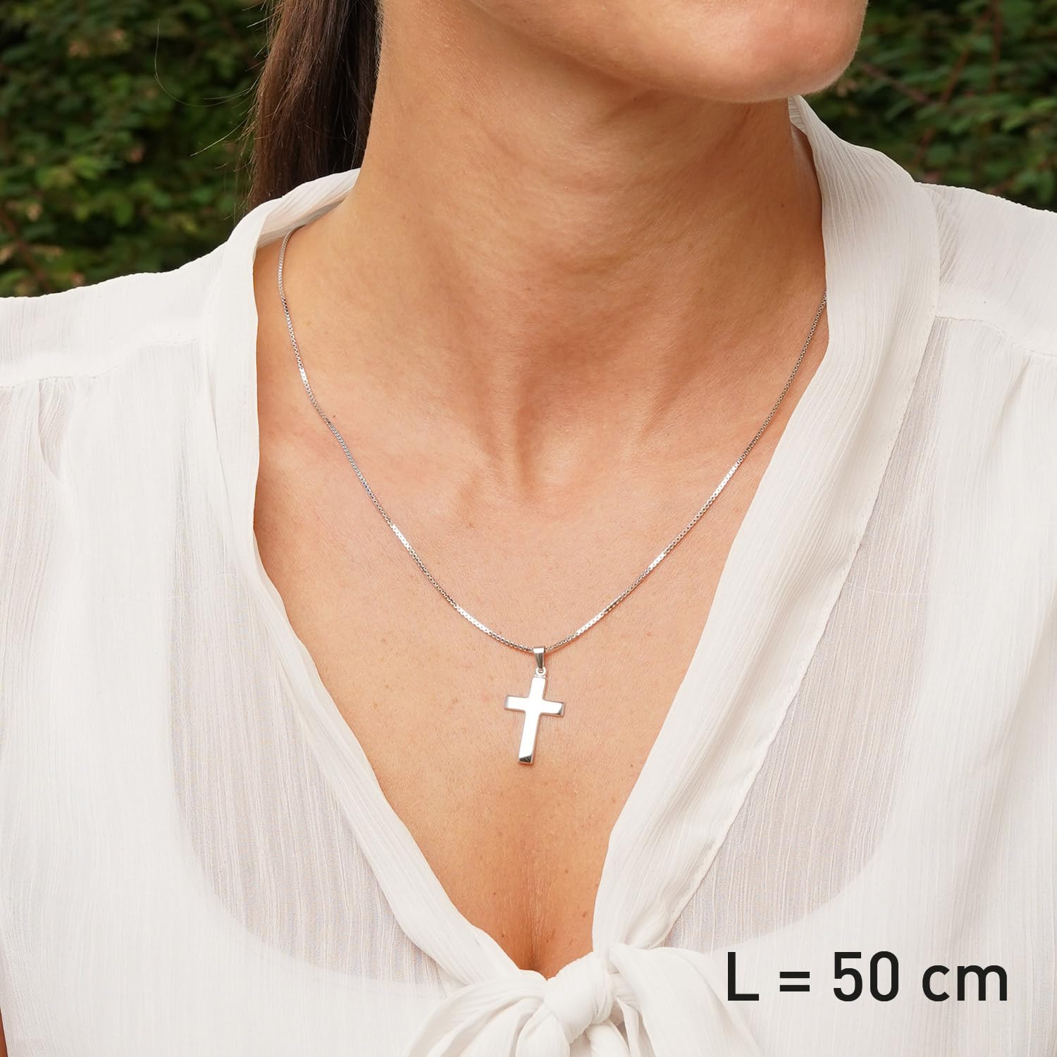 trendor Kreuz 21 mm Weißgold 333 (8 Kt) mit Silber-Halskette 39910 | zeitlose Halskette für Damen und Herren, Schmuckstück aus Echtgold und Sterlingsilber,