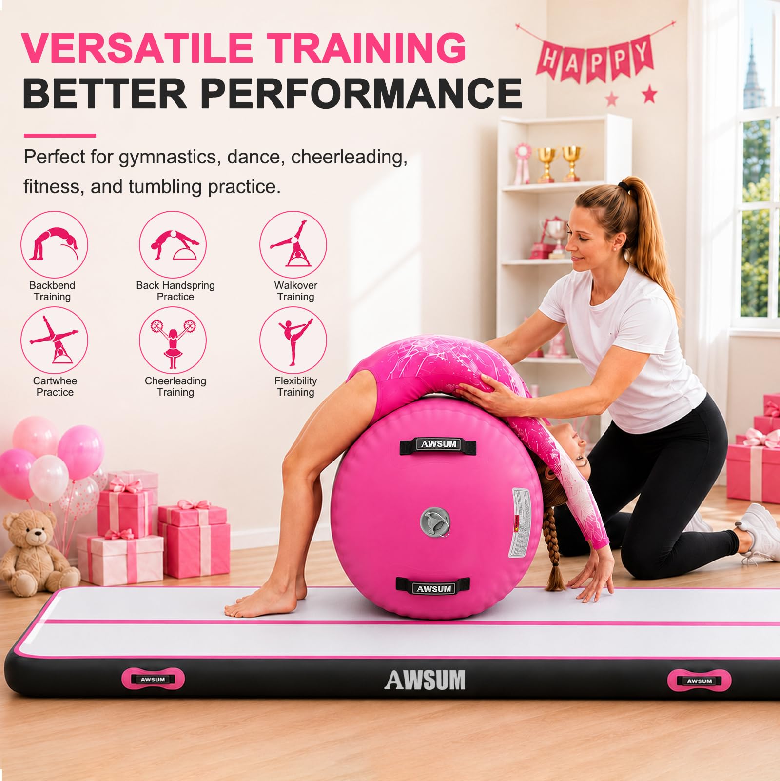 AWSUM Rouleau gonflable de gymnastique avec pompe électrique