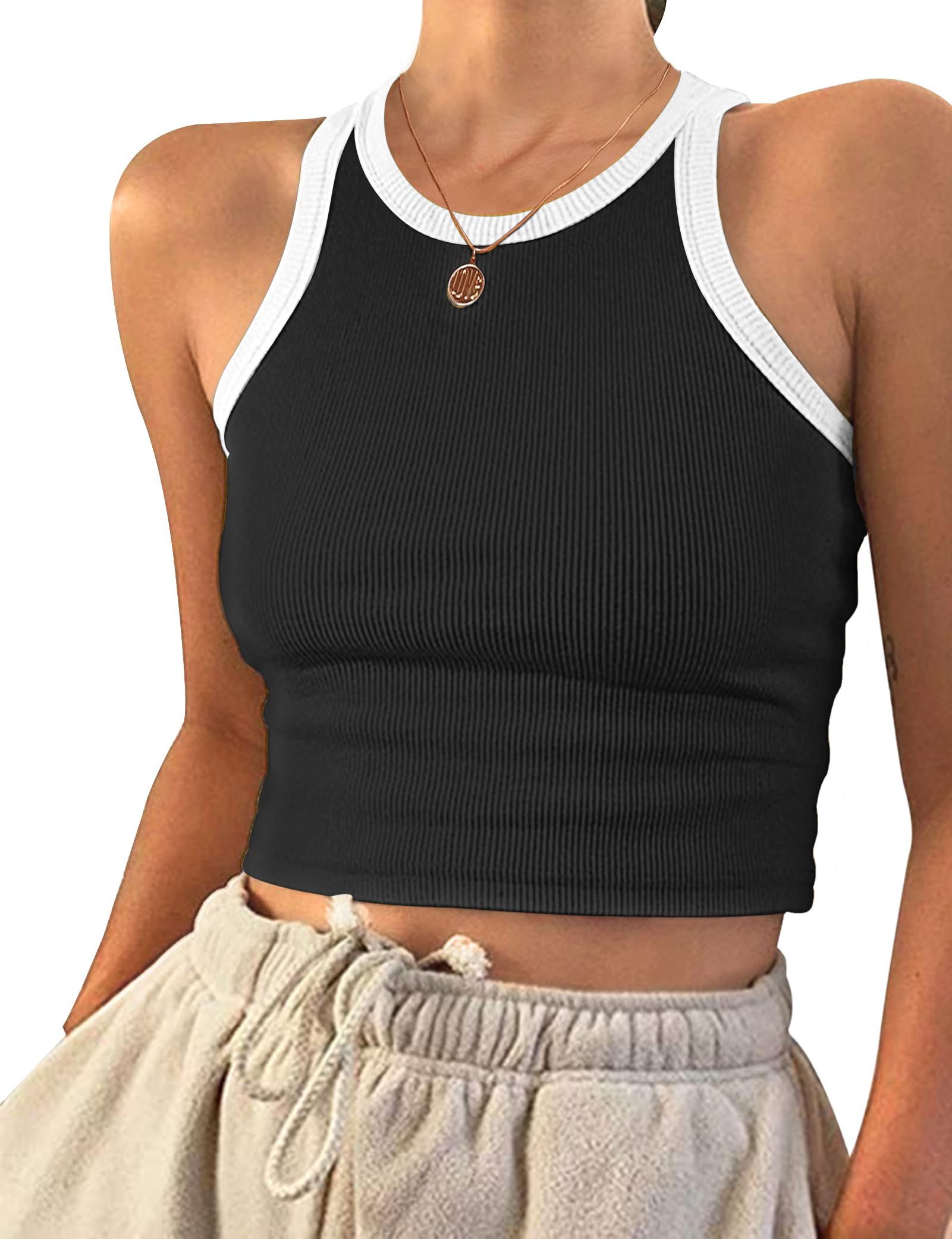 PLOKNRD Blusa sin Mangas para Mujeres Blusa Corta para Chalecos Ejercito Verde