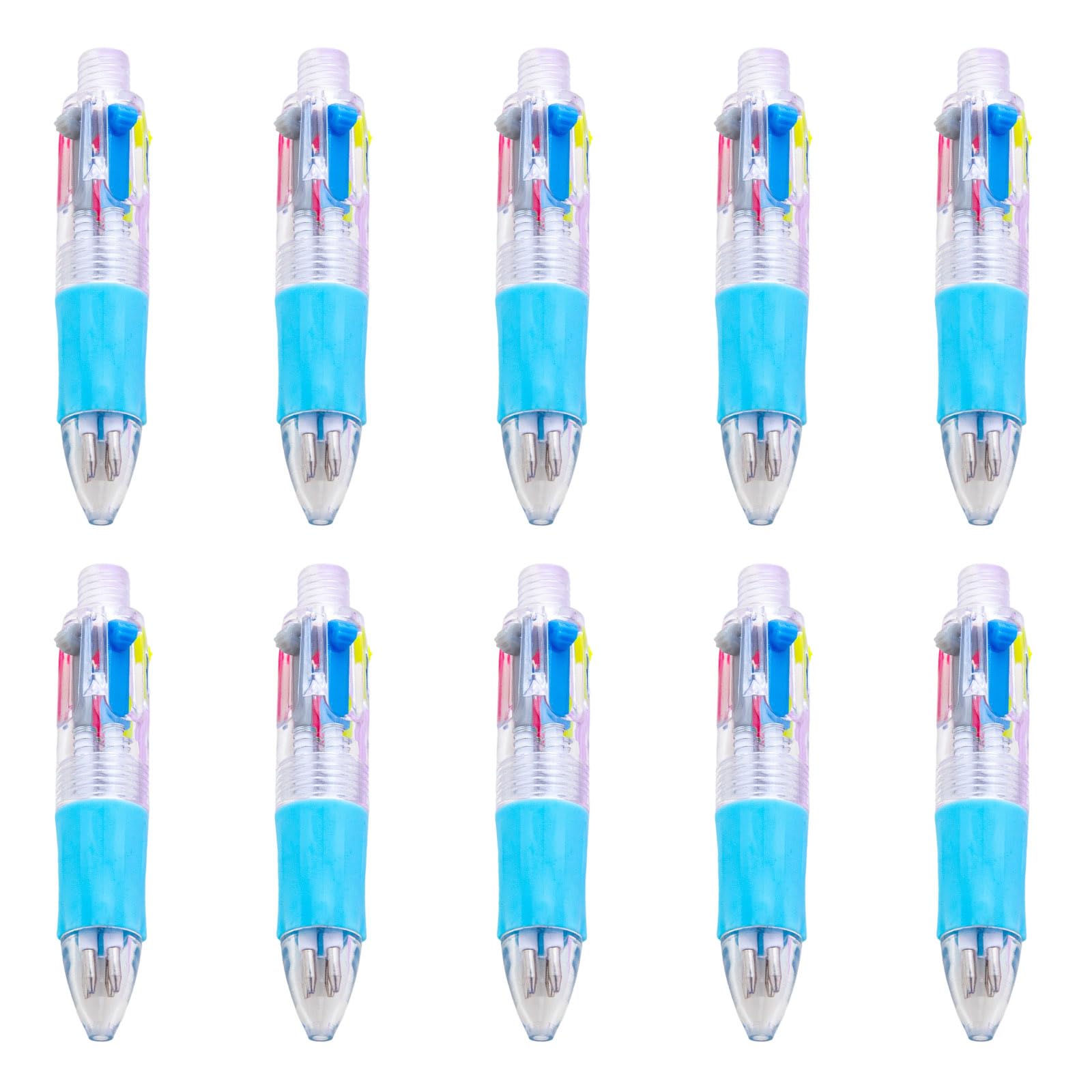 Buxuaaaa Candy Blue 10Pcs Retractable 4-Color Ballpoint Pen, Compact Multicolor 1.0Mm Pens For Students School Small Ballpoint Pen
