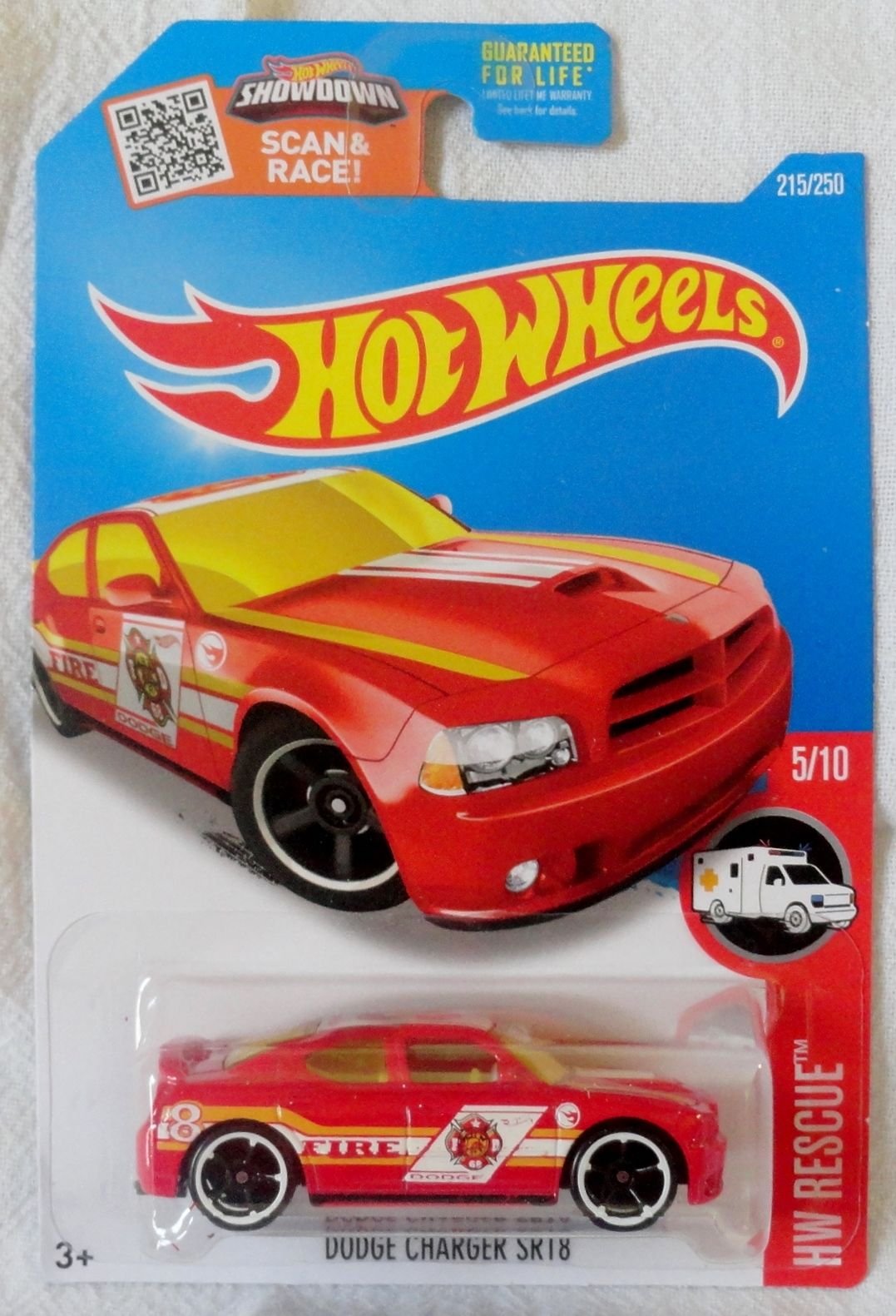 Hot Wheels 2016 HW Rescue Dodge Charger SRT8 215/250, Red (Treasure Hunt)