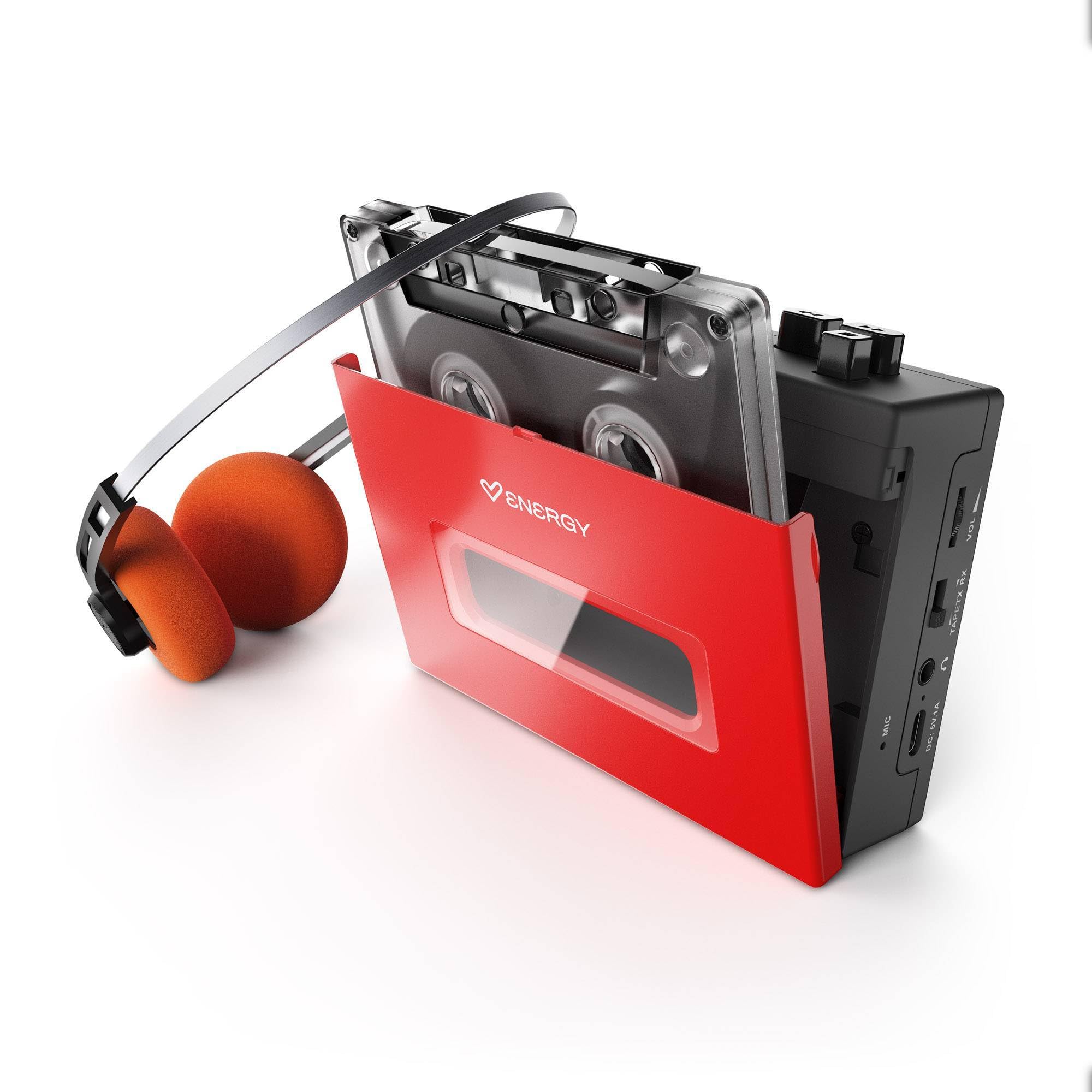 Energy Sistem Tragbarer Kassetten-Player, Bluetooth, In/Out, wiederaufladbarer USB-C-Akku, Lautsprecher und integriertes Mikrofon, analoger Retro-Sound, inklusive Vintage-Kopfhörern, Sprachaufnahme