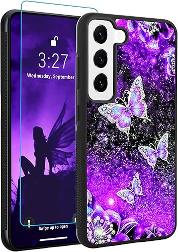 OOK Diseños para Samsung Galaxy S23 Funda con purpurina púrpura mariposa nebulosa diseño espacial PC duro + TPU suave parachoques antideslizante disponible en Yaxa El Salvador