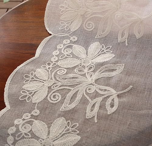 A.Monamour White Transparent Sheer Embroidered Voile Floral Lace Balloon Curtain