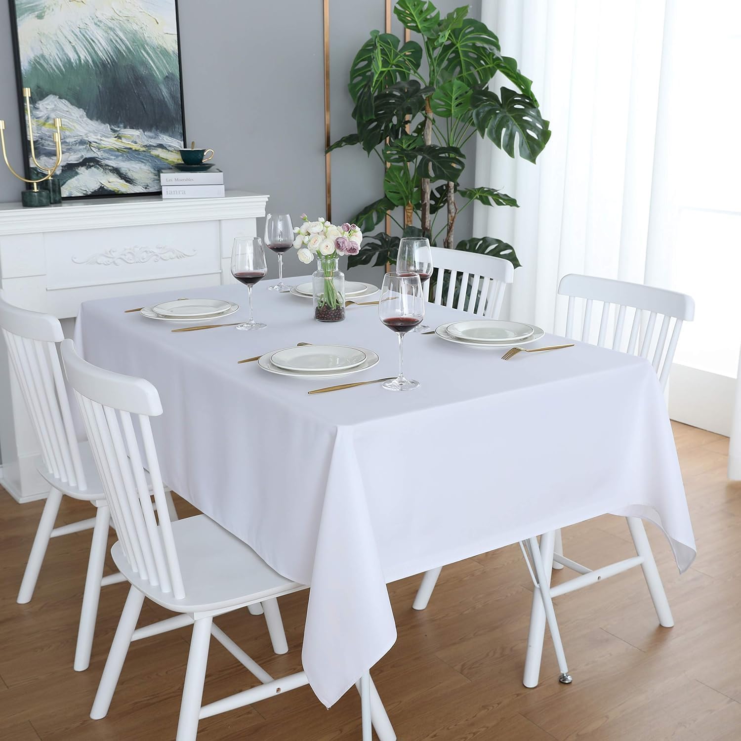 LivinEase Rectangular Tablecloth 140x240cm – 250 GSM Cotton Blend White Table cloths for 6 to 8 Seater Table - Linen TableCloth Ideal for Christmas, Parties, Halloween and Every Occasions