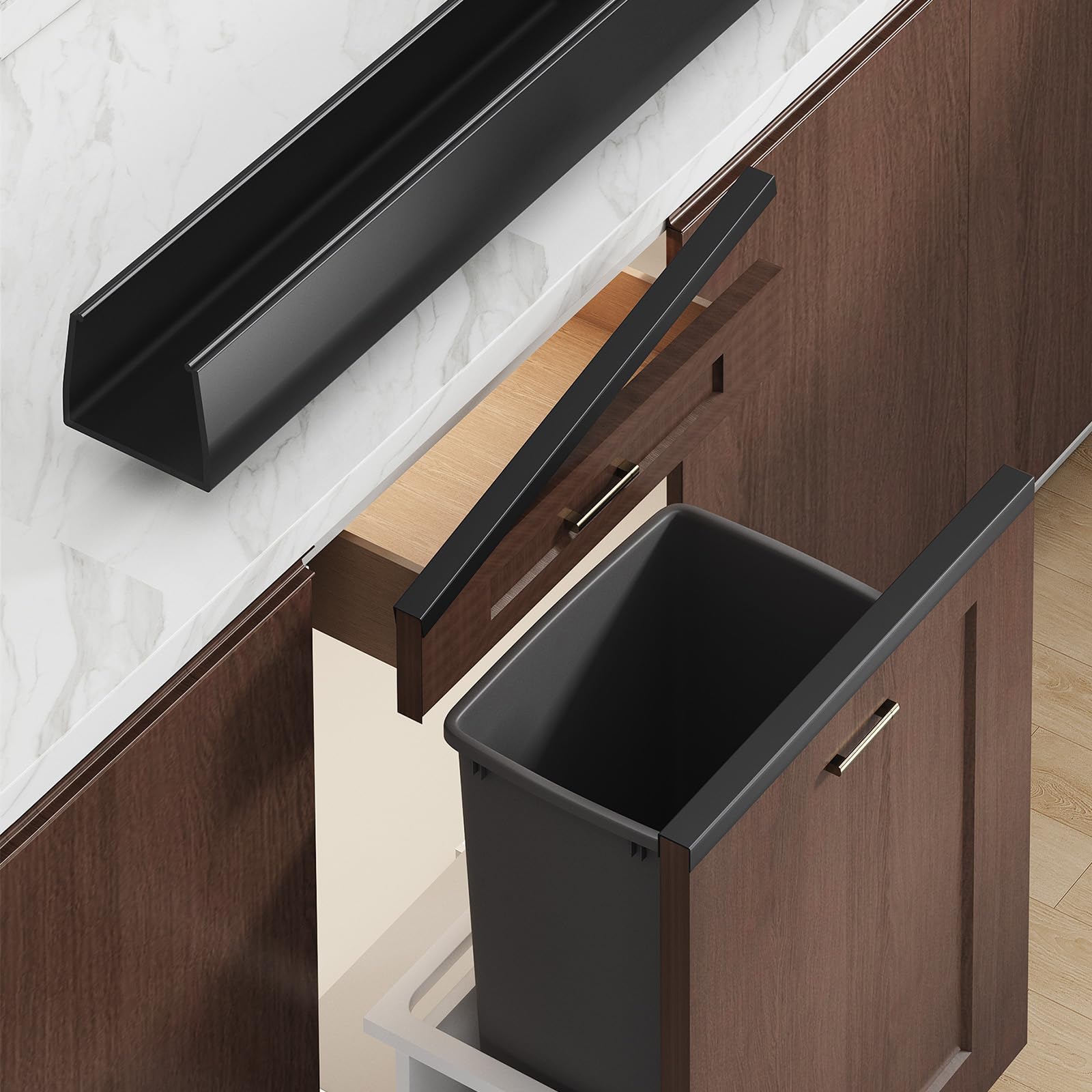 Snugly Fit 18" Length Cabinet Door Protector, Flexible Slip-On Plastic Edge Guard, Thin Edge Protectors to Prevent Wear, Chipping, Discoloration, Cabinet Bumpers, 3/4" Thick,Black,2 PCS