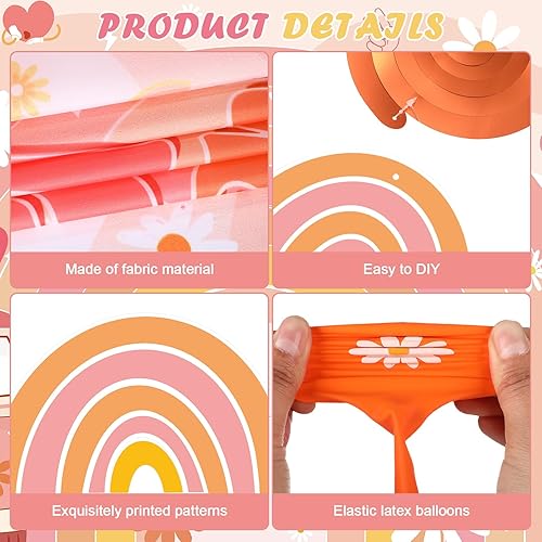 Miniatura 4 de Decoraciones de cumpleaños geniales para niñas y niños, retro hippie margarita, pancarta de feliz cumpleaños, telón de fondo de panal de abeja,