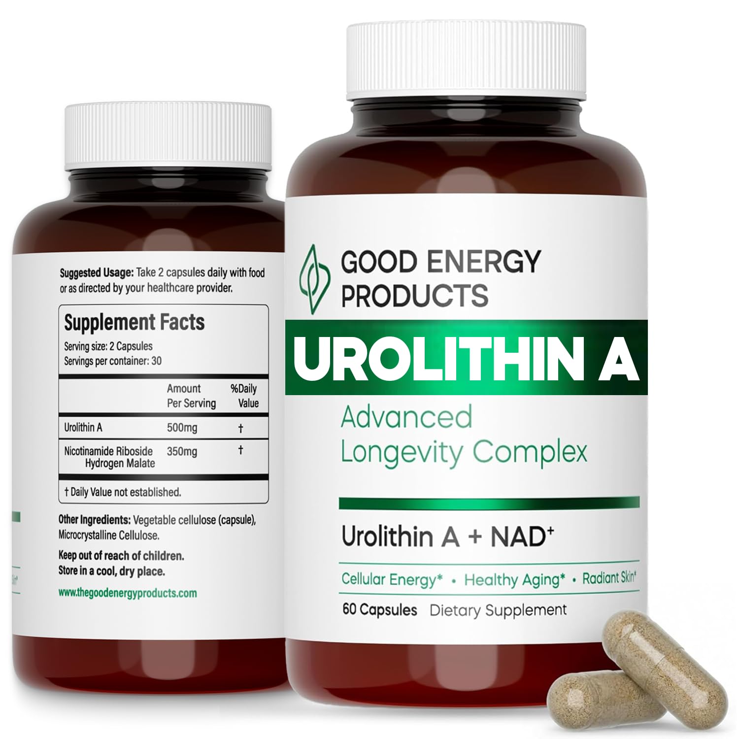 Urolithin A 500mg + NAD+ Supplement | 60 Capsules