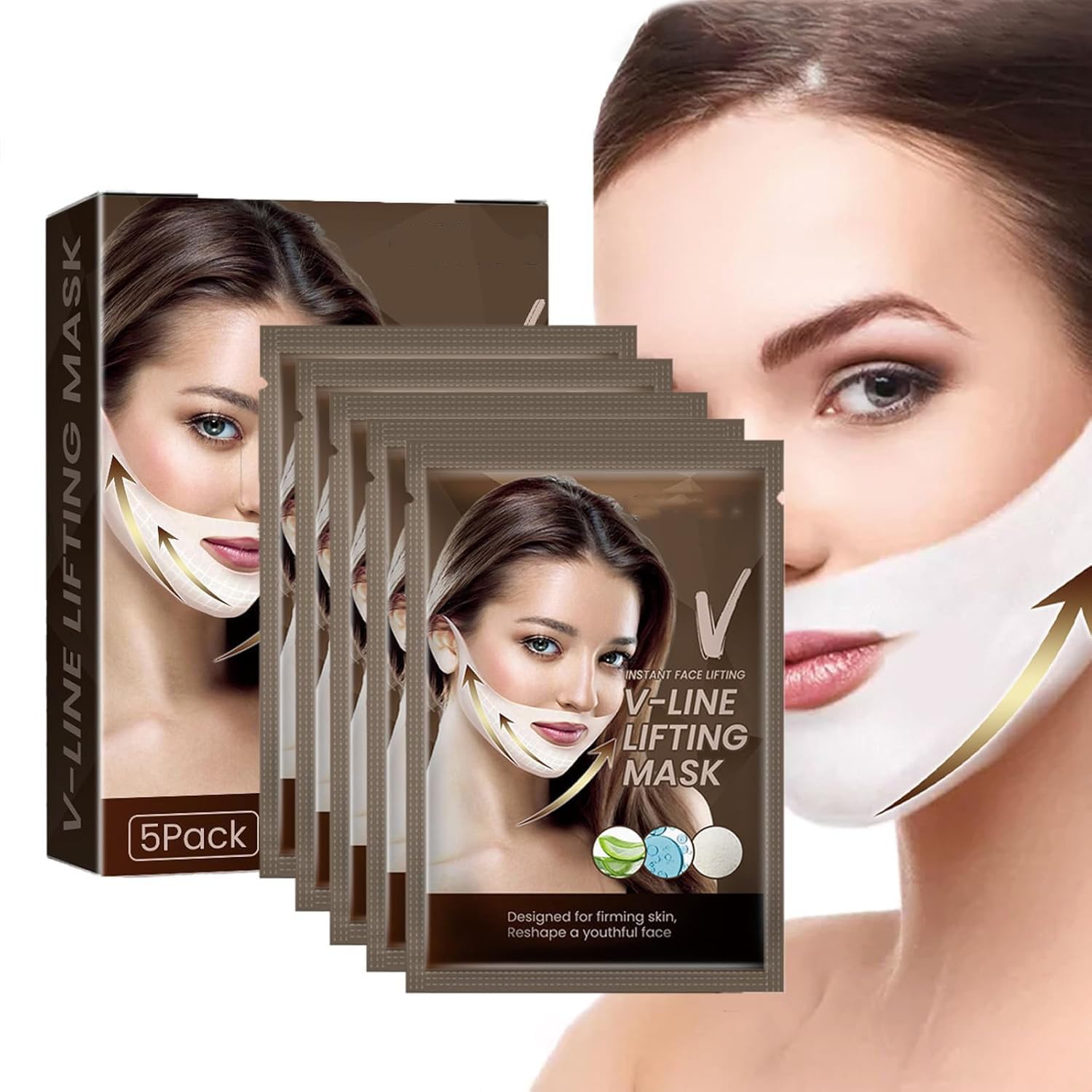 Lezpzay Pack of 5 Double Chin Remover Masks, V Line Face Mask, V Line Lifting Mask for Shaping Jaw, Neck and Chin, Tightening, Modeling, Anti-Ageing and Double Chin Tensioner Bands