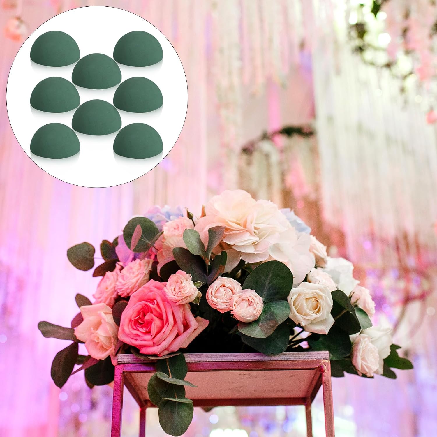 Shihanee 8 Pcs Half Ball Floral Dry Foam Green Round Foam Block Dry Balls Large Flower Craft for Artificial Plant Bouquet Arrangement DIY Craft(4.72 x 2.36 Inches)