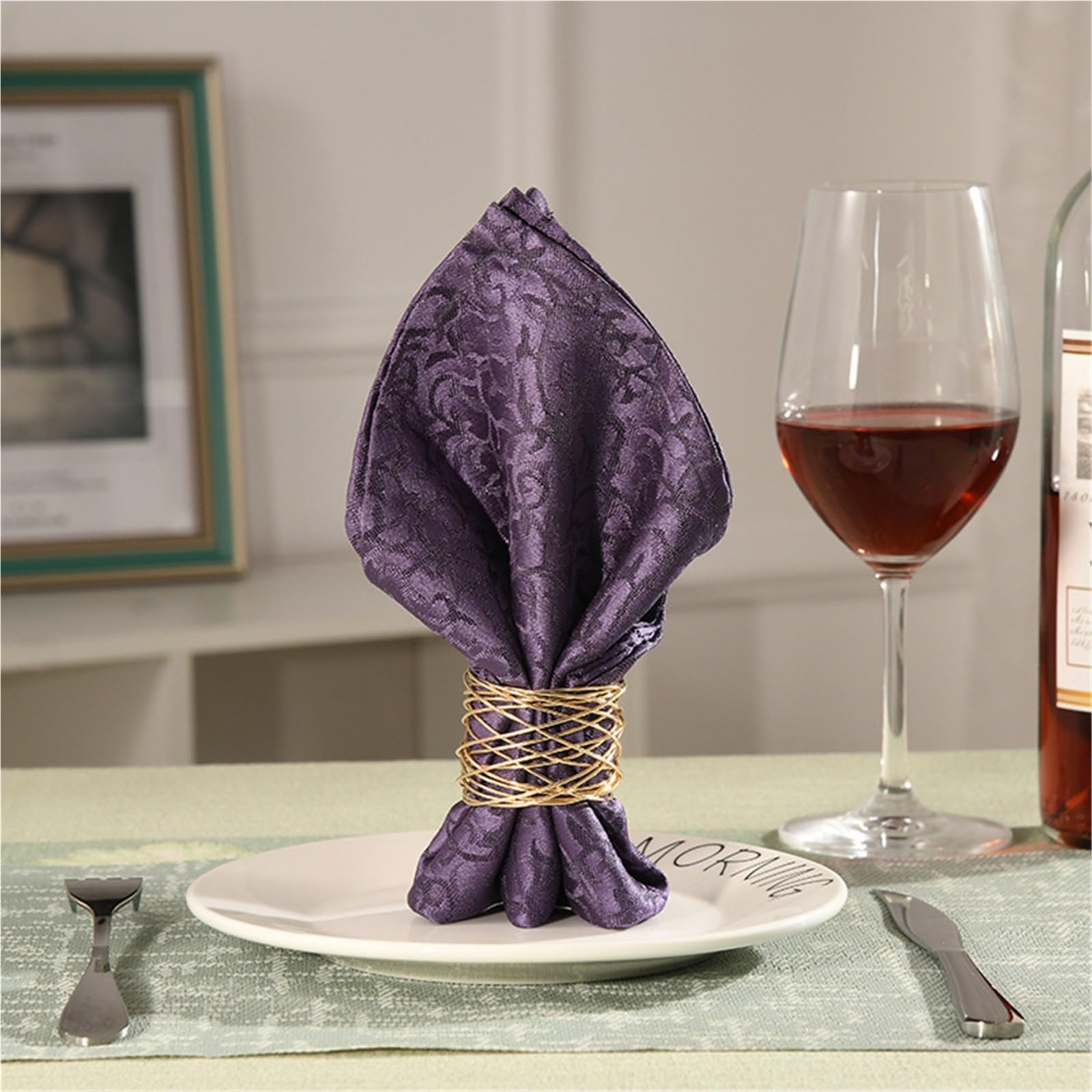 Lot de 10 ronds de serviette ronds en métal creux pour dîners, fêtes, repas