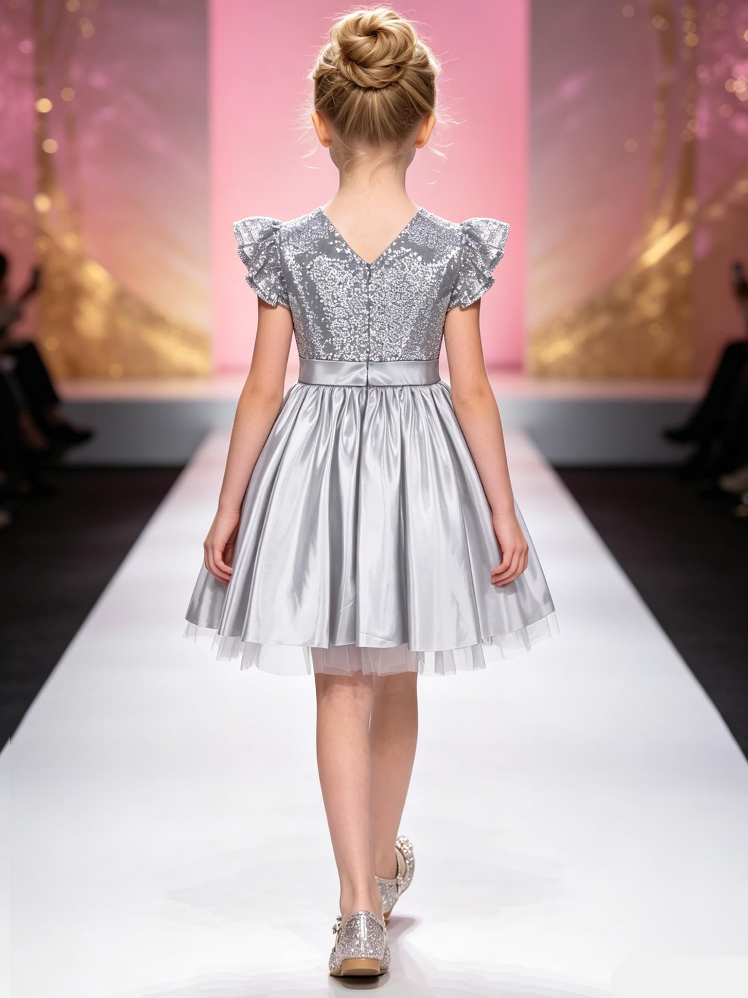 Kinder Satin A Linie Schwungkleid Schauwettbewerbskostüm Abendkleid