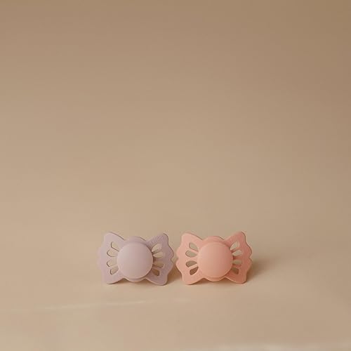 Miniatura 3 de FRIGG Lucky Symmetric SilkySoft - Chupete de silicona para bebé, fabricado en Dinamarca, sin BPA (lila suavebonito melocotón, 0-6 meses)
