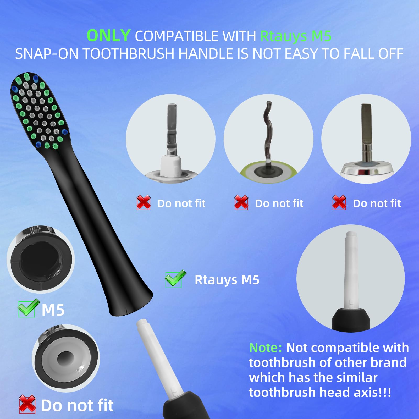 10 cabezales de repuesto para cepillo de dientes compatibles con Rtauys M5 (negro)