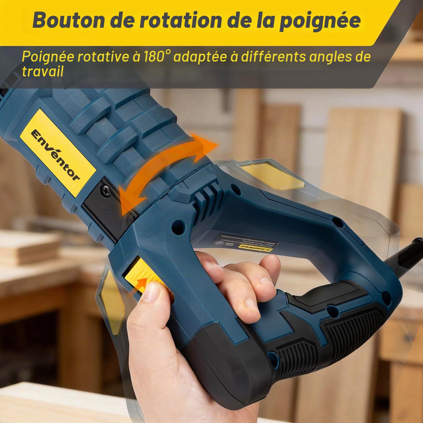 Enventor Scie Sabre 850W, 6 Lames, 2800 SPM Vitesse Variable, Course de 28mm, Changement de Lame sans Outil, Poignée Rotative à 180°, pour Bois, Métal, PVC et Élagage