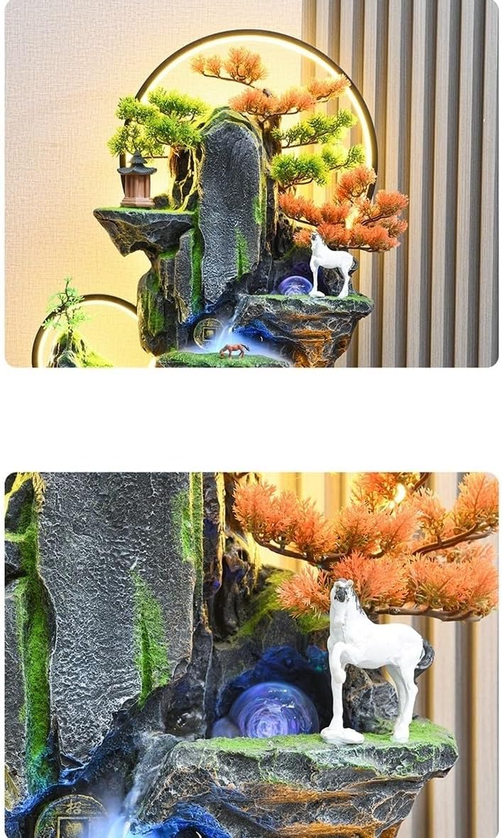 Standing Waterfall Large Feng Shui Floor to Ceiling Circular Water Landscape Decoration Balcony Decoration, Office Entrance Floor Fountain