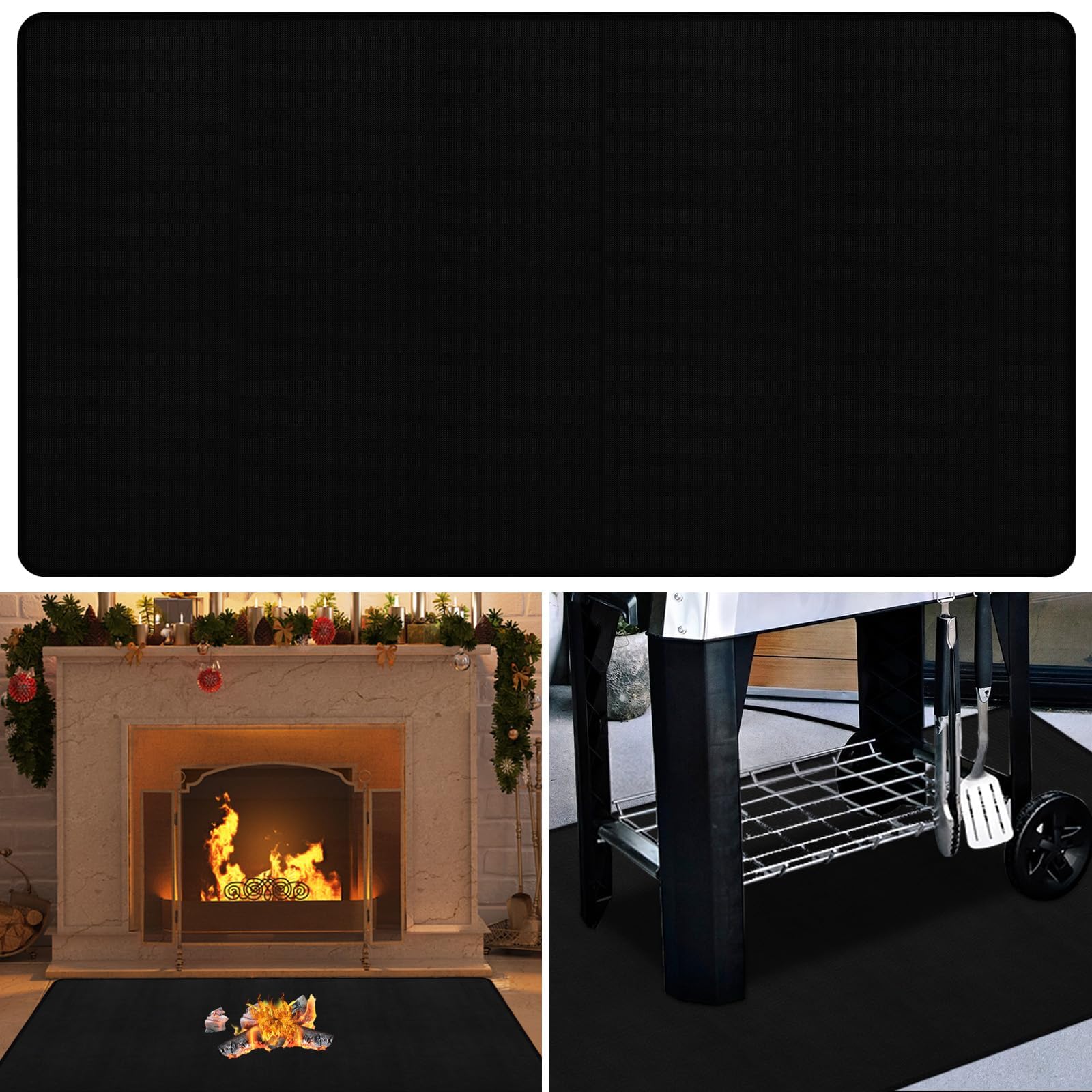 Svepndic Tappetino nero resistente alla fiamma, tappetino per caminetto resistente al fuoco, protezione per pavimento resistente al fuoco, tappetini per caminetti resistenti al fuoco, tappetino