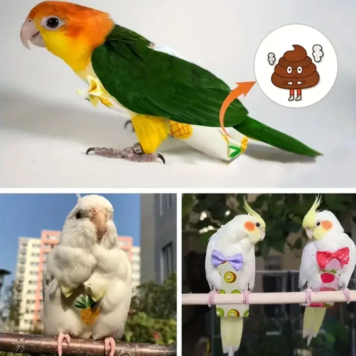 VAYINATO® 2 Pcs (Banana) Adjustable Birds Diaper for Parrot, Budgies, Sun Conures, Lories & Small Birds | Soft Breathable Fabric, Secure Fit for Flight & Ground Use | Easy-Clean Bird Hygiene