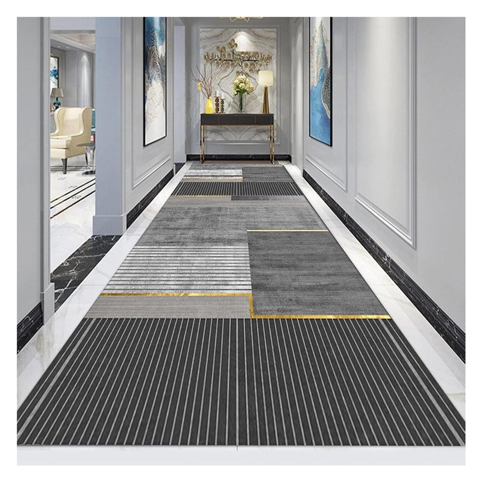 Tapis de couloir gris antidérapant et lavable pour entrée de 1 à 4 mètres