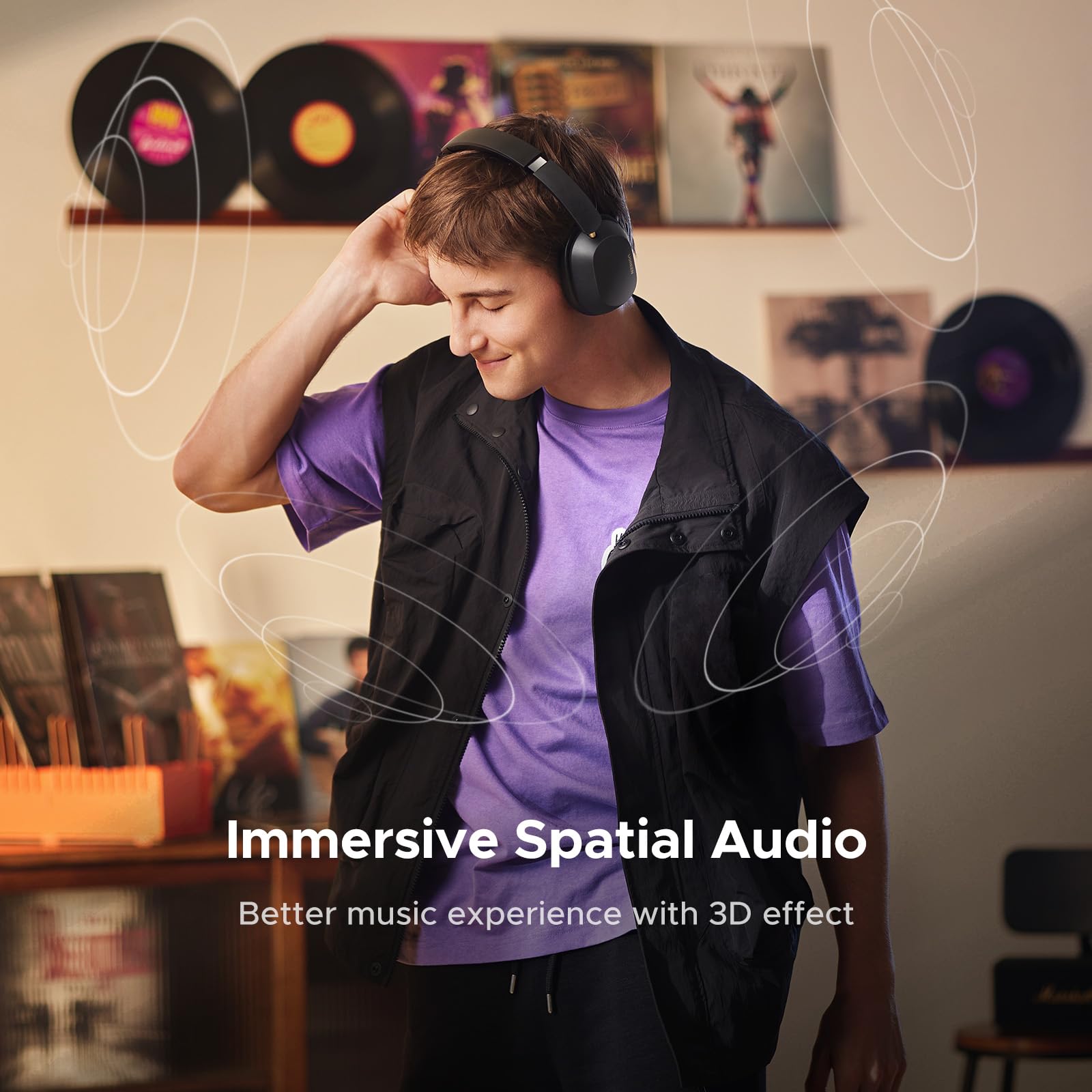 UGREEN HiTune Max 5C Casque Bluetooth sans Fil Sport Hi Res Audio ANC Réduction Active du Bruit Adaptative Hybride 43dB Bluetooth 5.4 4 Micros Audio Spatial EQ Personnalisé App 75H Charge USB C Noir | Réduction active du bruit adaptative