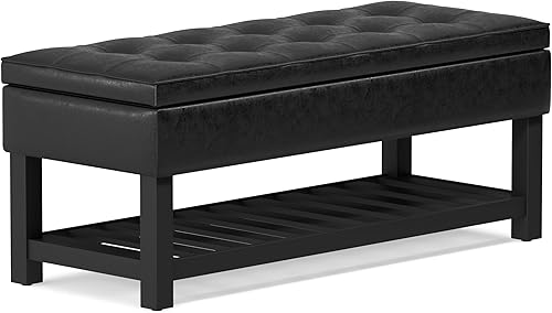 Miniatura 98 de SIMPLIHOME Cosmopolitan - Banco otomano rectangular de transición de 44 pulgadas de ancho con parte inferior abierta en piel sintética vegana gris