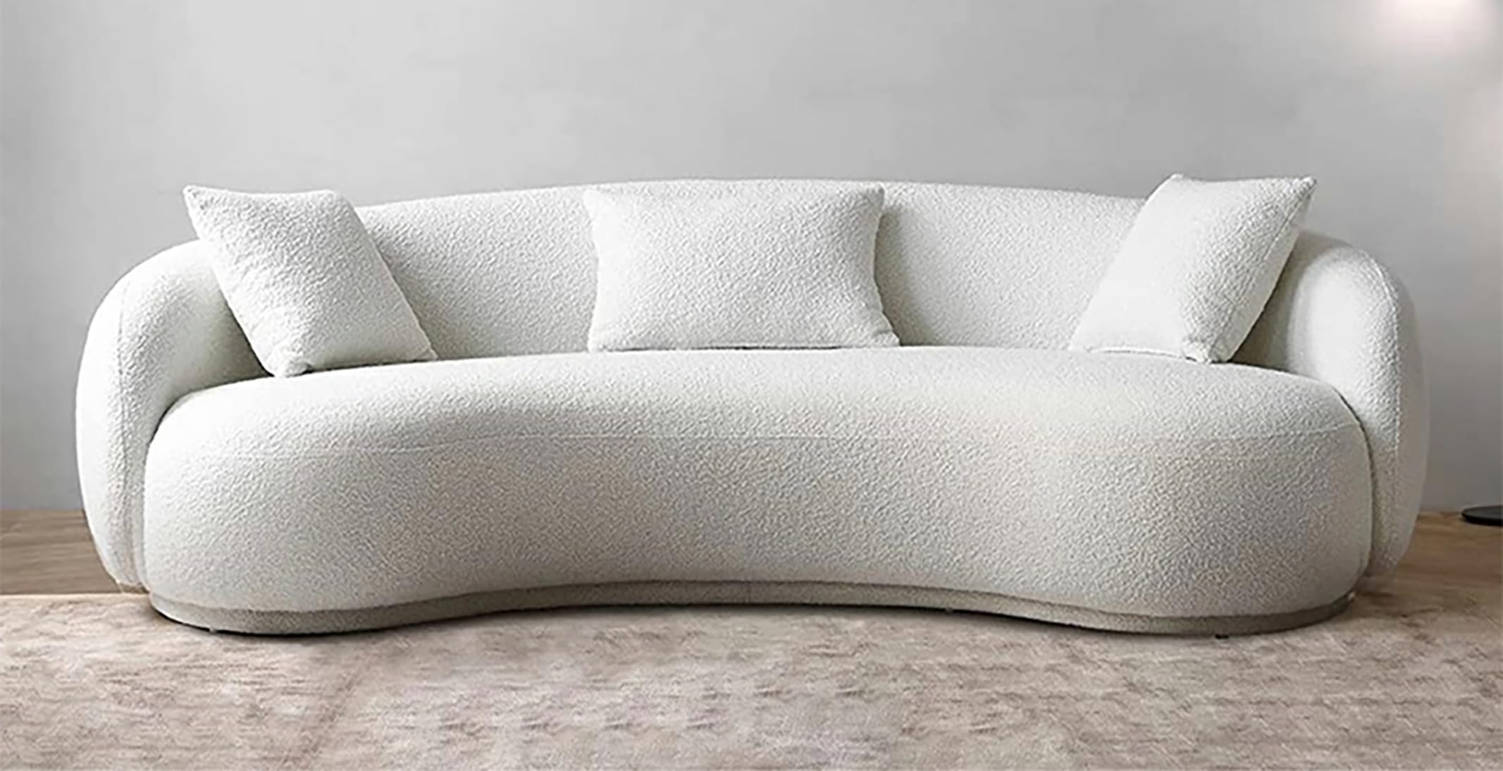 Modern Curved Sofa Breathable Boucle Fabric Solid Wood Frame Skin-Friendly Material Sofa