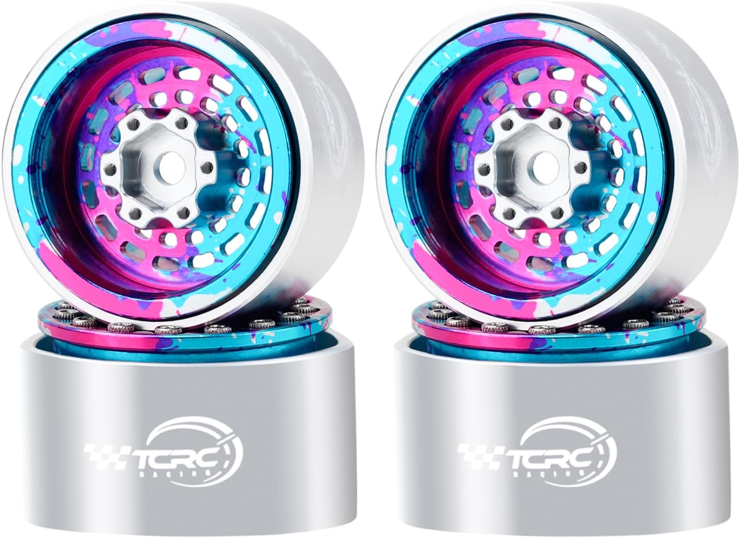 4PCS Splash Anodizing Aluminum Deep Dish 1.0 Inch Beadlock Wheels Hubs for 1/24 Axial SCX24 TRX4M FCX24 Redcat Ascent-18 HPI Venture18 1/18 RC Crawler Car Upgrades