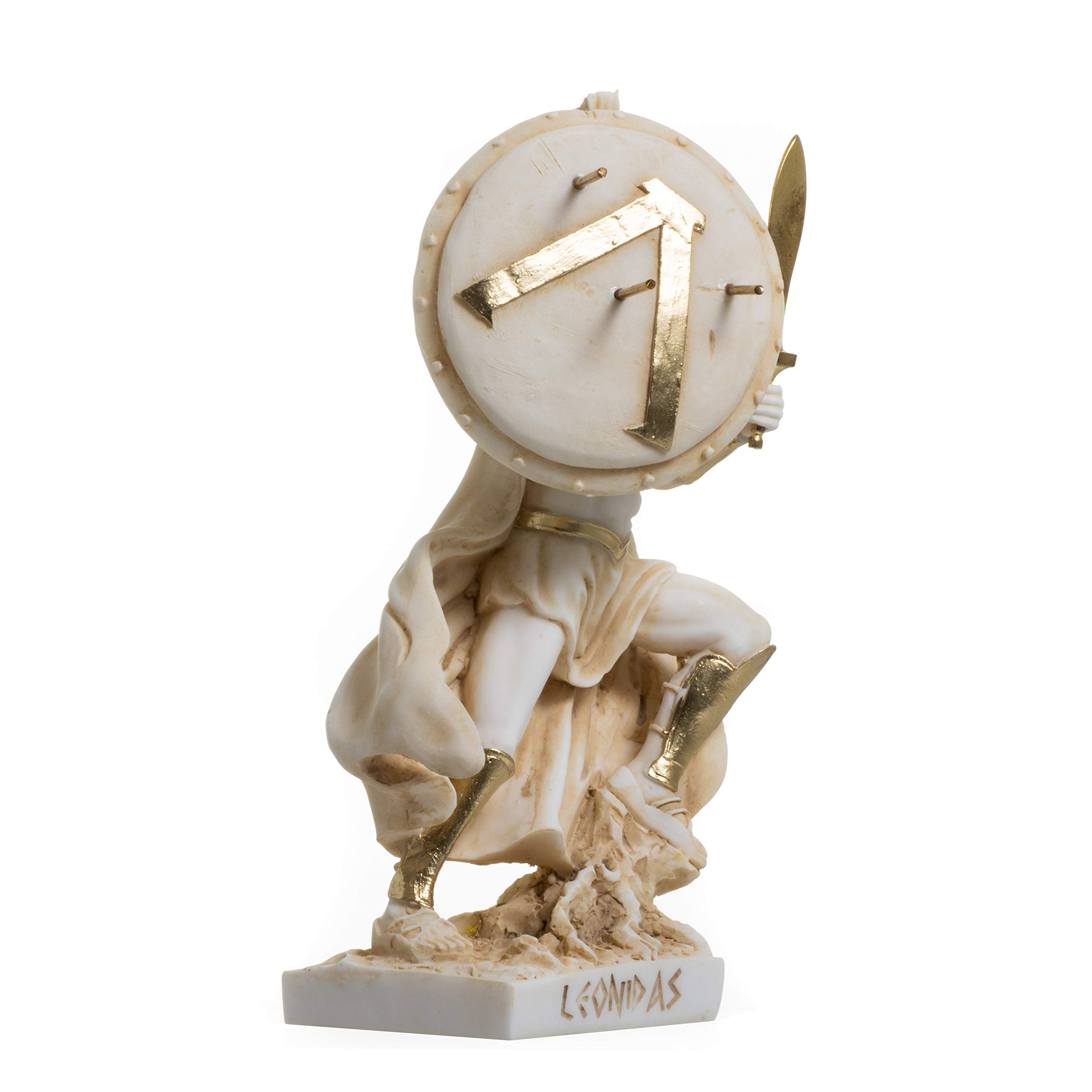 LEONIDAS statuetka grecki spartański król rzeźba figurka alabaster złoty kolor 20 cm