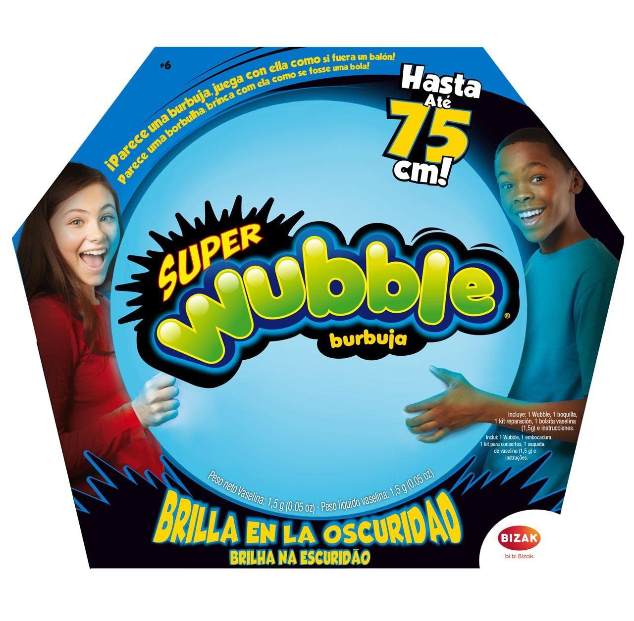 Bizak Super Wubble 62941220 - Bolla d'Aria Gigante Colorata, 75 cm di Diametro, puoi usarlo Come Palloncino, lanciare, Colpire e sparare, Multicolore, U
