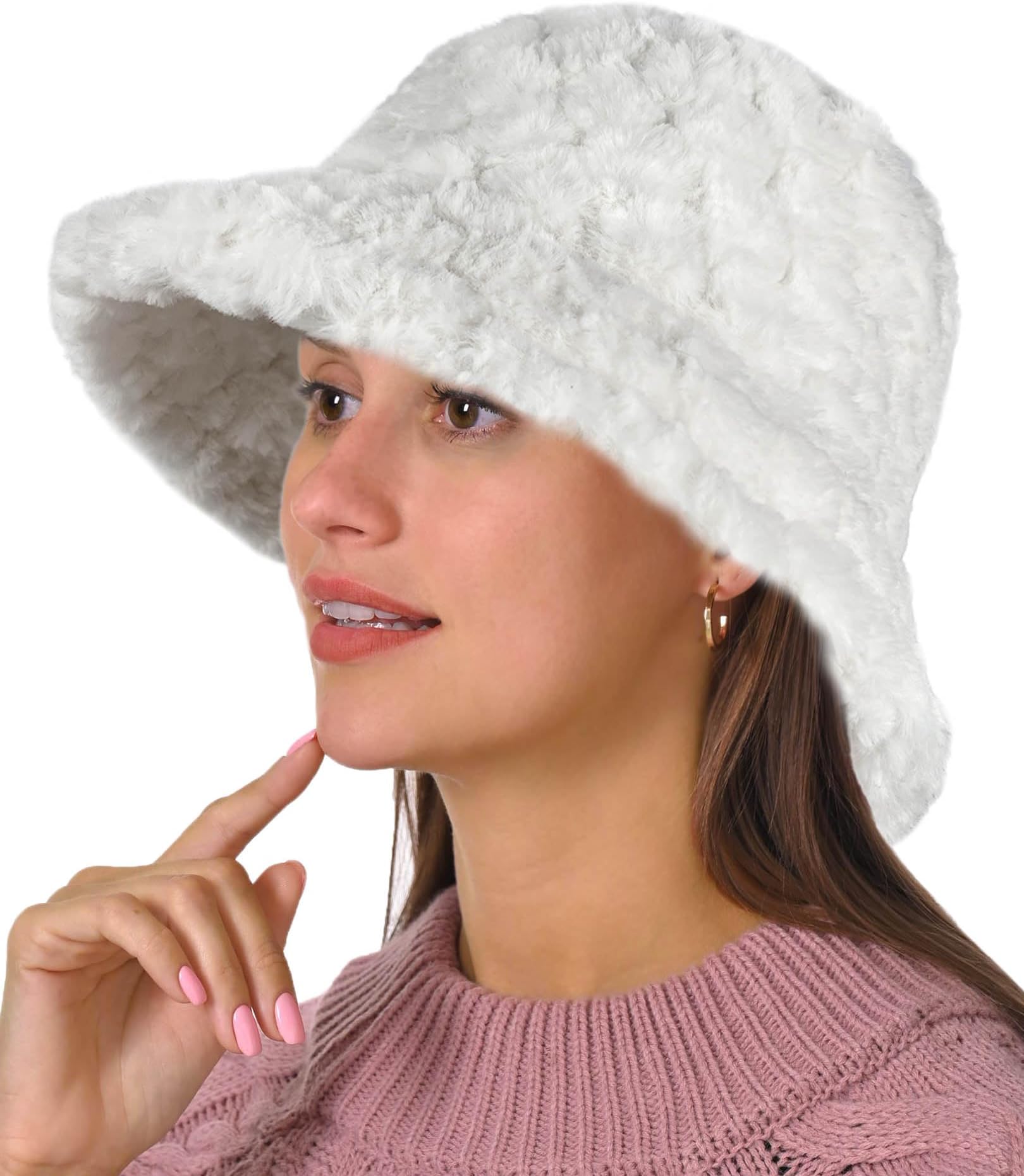 Bucket Hat Womens Warm Winter Plush Bucket Hats Fuzzy Colorful Fisherman Cap Adjustable Outdoor Travel