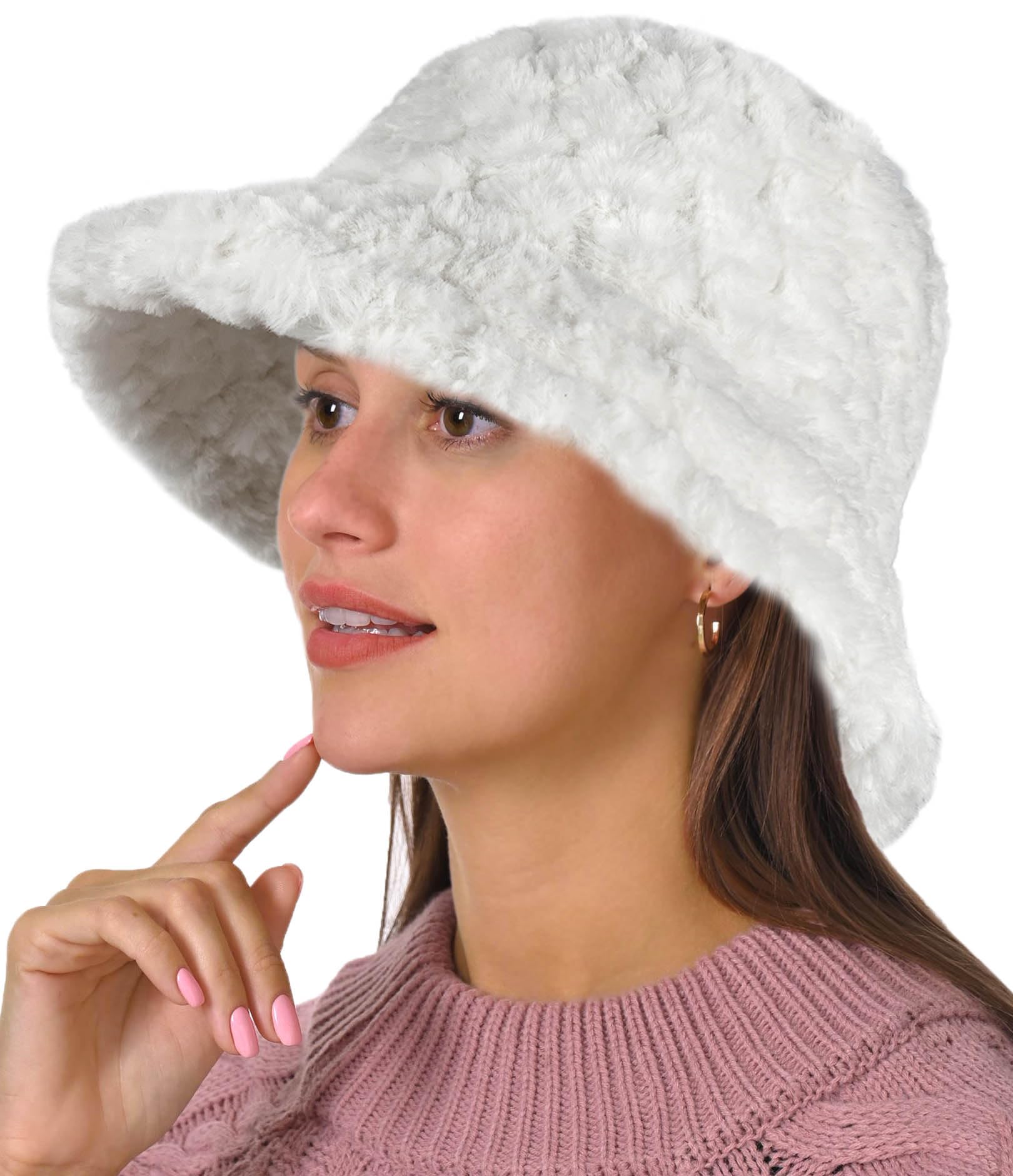 Bucket Hat Womens Warm Winter Plush Bucket Hats Fuzzy Colorful Fisherman Cap Adjustable Outdoor Travel