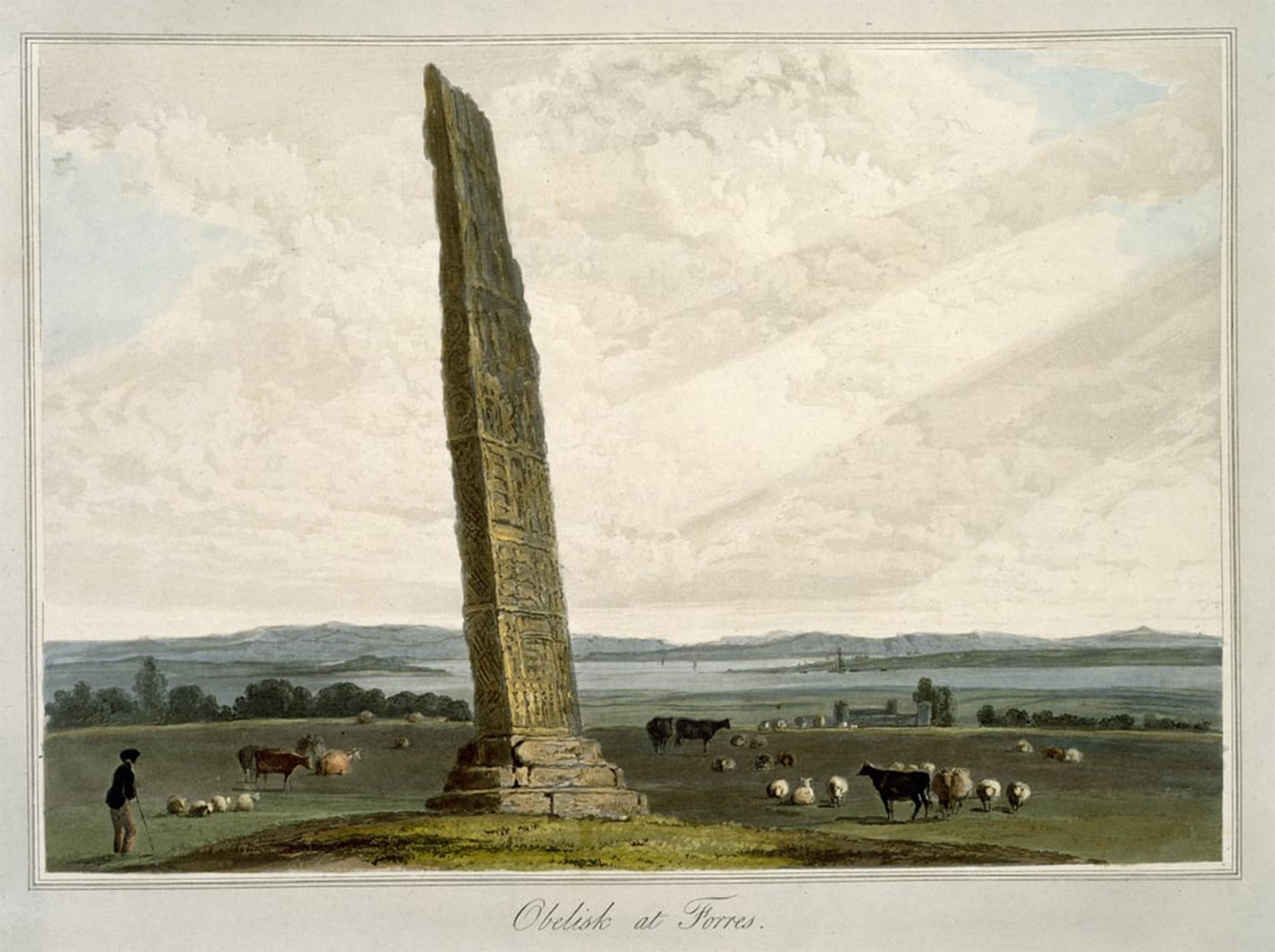 RZHRHJES Famous Painting Poster Art Canvas Print Retro Picture Obelisk At Forres From a Around Great Britain Undertaken Between the Years by William Daniell Poster Wall Art for Home Decor 60x90cm