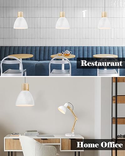 Miniatura 9 de ELYONA Lámpara colgante martillada de 10.2 pulgadas, lámpara colgante de isla de madera de metal y goma, altura ajustable, iluminación colgante