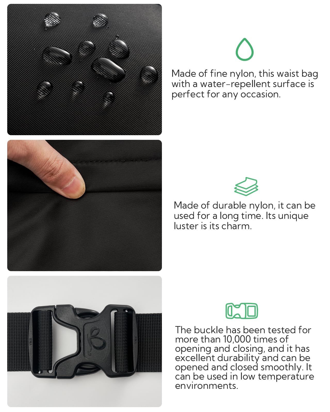 WATERFLY Marsupio: marsupio a tracolla per donne e uomini, con 7 tasche con cerniera, cinghia regolabile, marsupio per viaggi, ciclismo, corsa, escursionismo, Nero-01, Marsupio multitasche