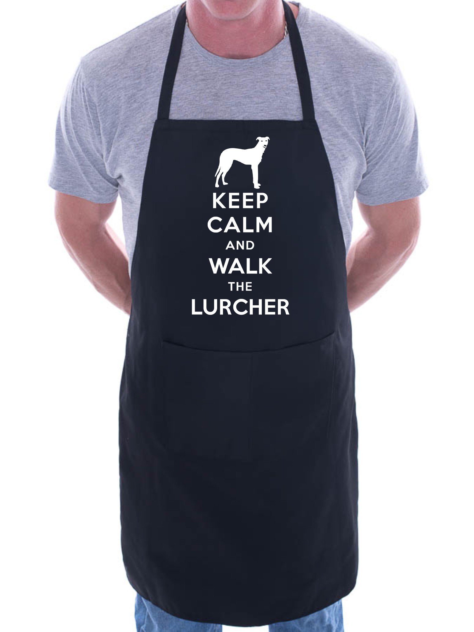Print4u Men's Black Keep Calm Walk The Lurcher Dog Lover Bbq Cooking Novelty Apron