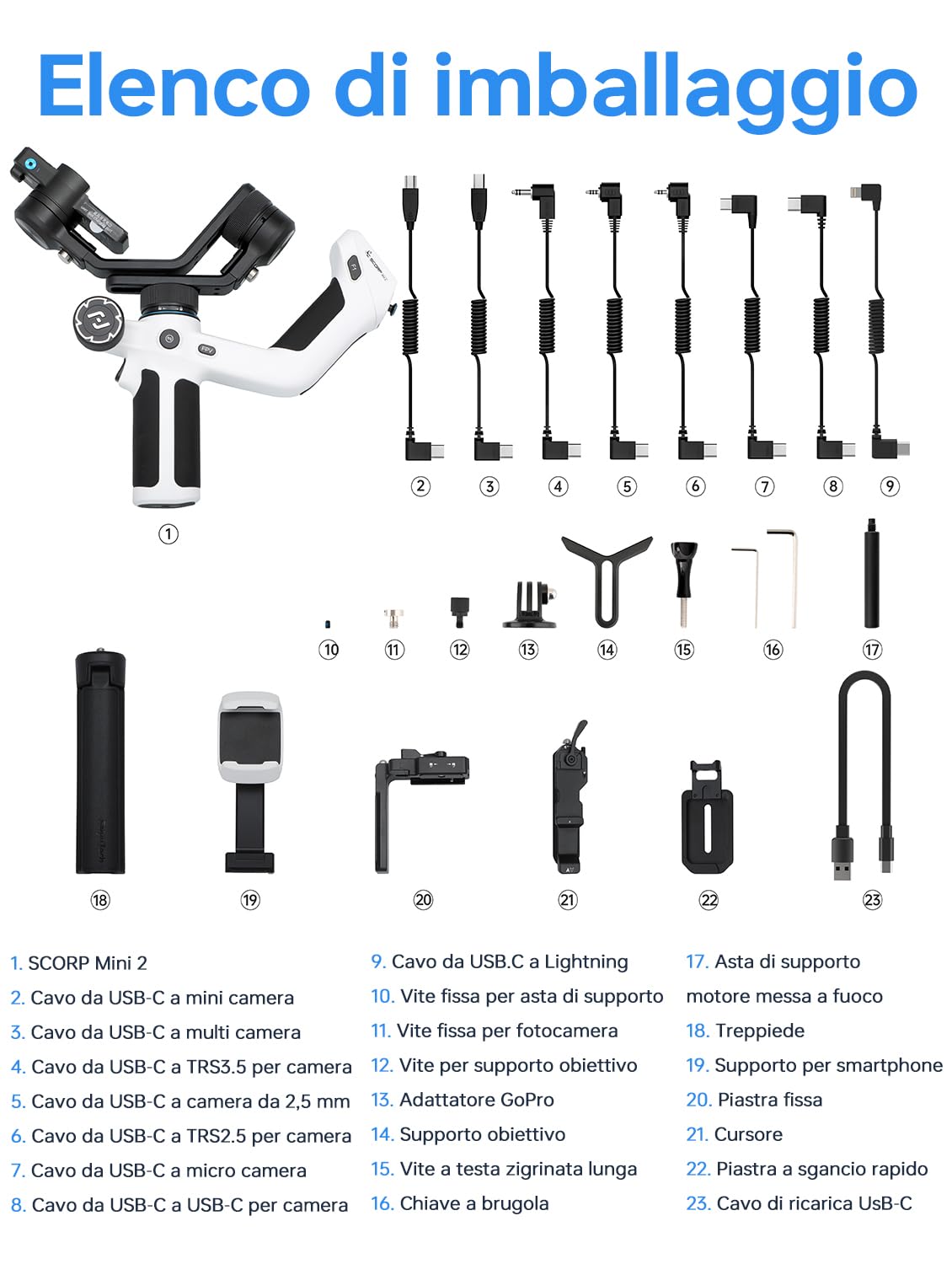 Feiyu Scorp Mini 2 [Ufficiale] Stabilizzatore Gimbal Tutto in 1 per Telecamere senza Specchio/GoPro/Smartphone, Gimbal Portatile 3 Assi con Monitoraggio AI, Touch Screen e Maniglia Integrata