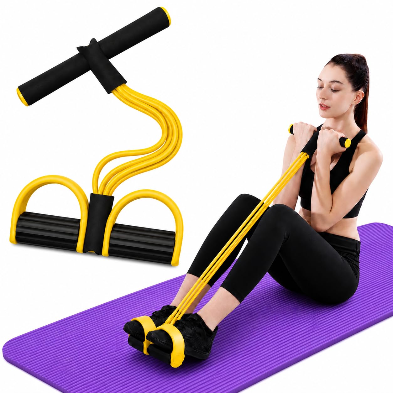 RENRANRING Pull Reducer Yoga Pedal Puller Resistance 4band Tummy Trimmer Training Bands Exercise, Body Building Training Band Men and Women (Purple Yellow Pink)-image-29