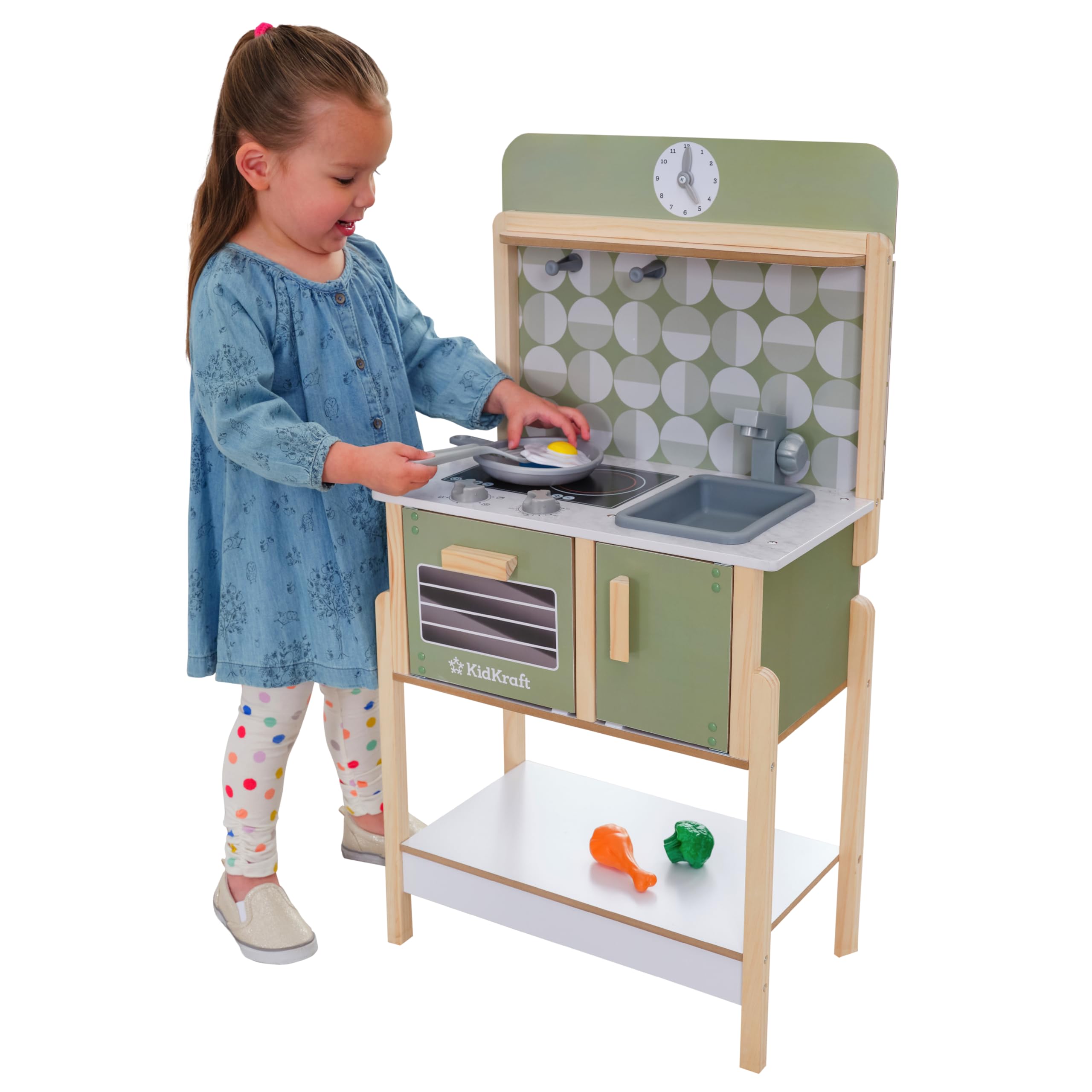 KidKraft Cocina de Juguete Time to Cook de Madera para niños con Accesorios incluidos, Comida de Juguete y Set Utensilios de Cocinita Infantil, Juguetes niños 2+ años (20513)