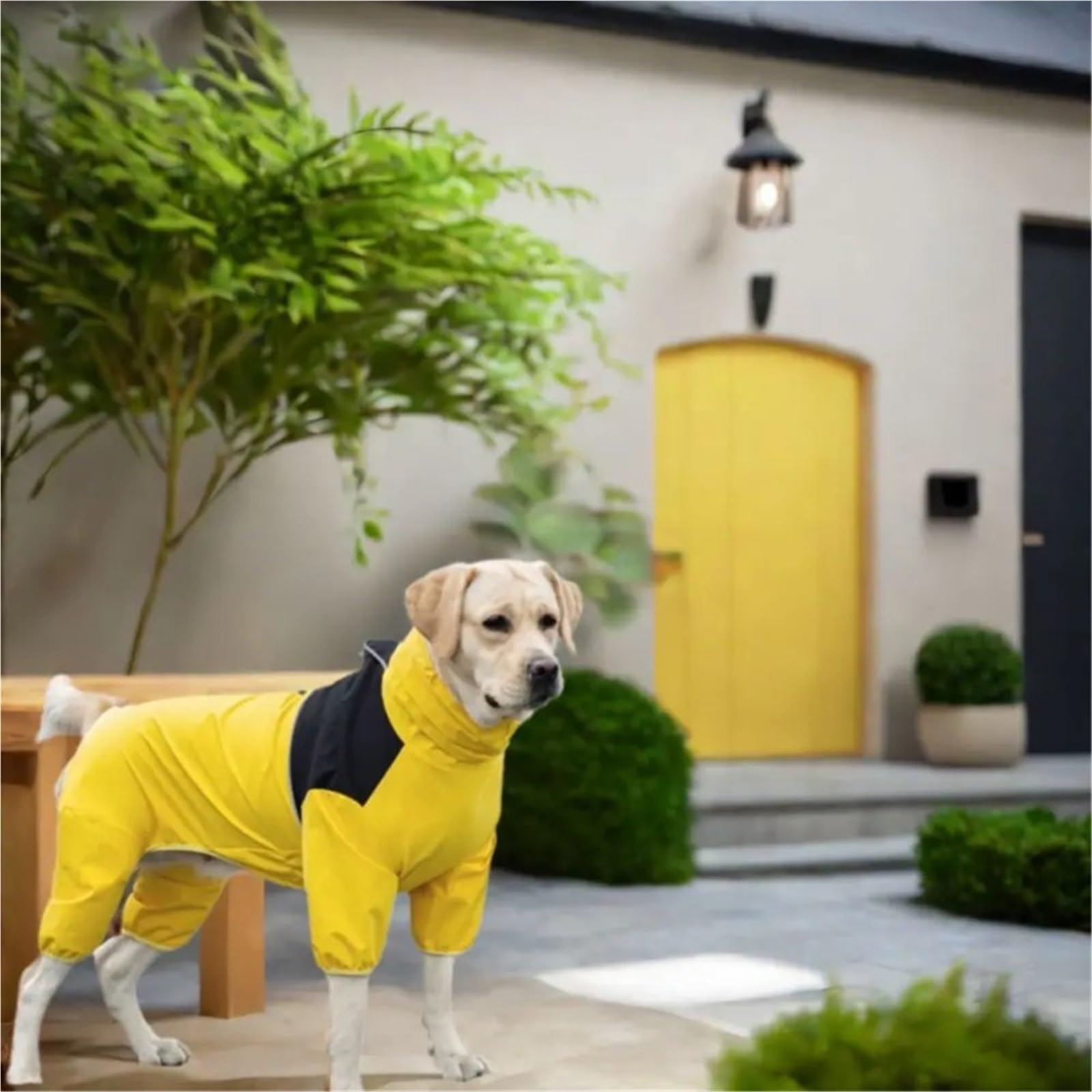 Dog Rain Overalls Reflective Raincoat Waterproof Adjustable Pet Breathable Clothes Rainy Weather(Black,5XL)