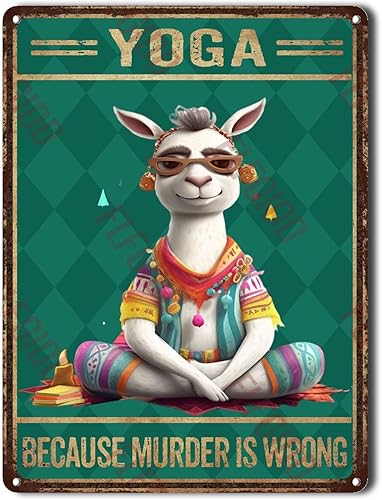 FLFGIDD Letreros de metal retro con texto en inglés "Yoga Because Murder is Wrong", letreros de metal para decoración de pared, divertido camello disponible en Yaxa Colombia