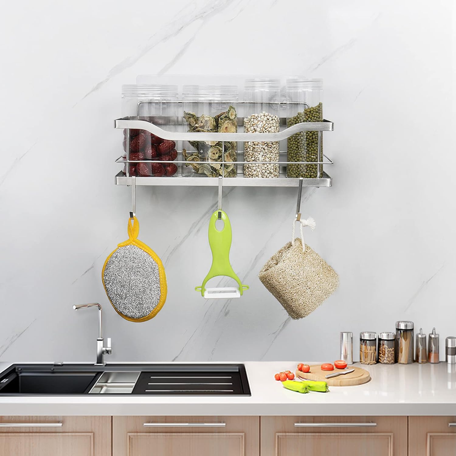 Buy NearMoon Adhesive Shower Caddy Basket Shelf with Hooks, No Drilling Bathroom Organizer Shelf