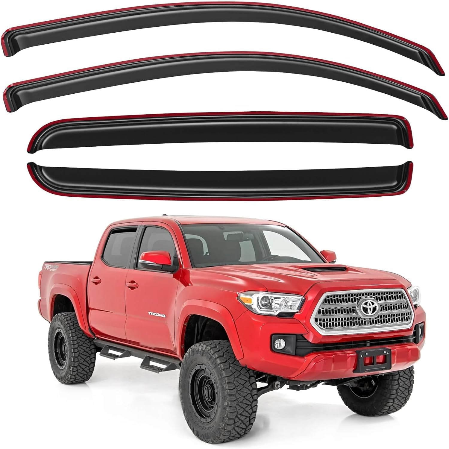 Window Visors Rain Guards for 2016-2023 Toyota Tacoma Double/Crew Cab | in-Channel Window Vent Wind Deflectors Visors Shades Protectors for 16-23 Toyota Tacoma Full-Size Cab