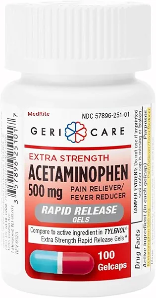 Acetaminophen 500mg Extra Strength - 100 Rapid Release Gelcaps - Over-The-Counter Medication