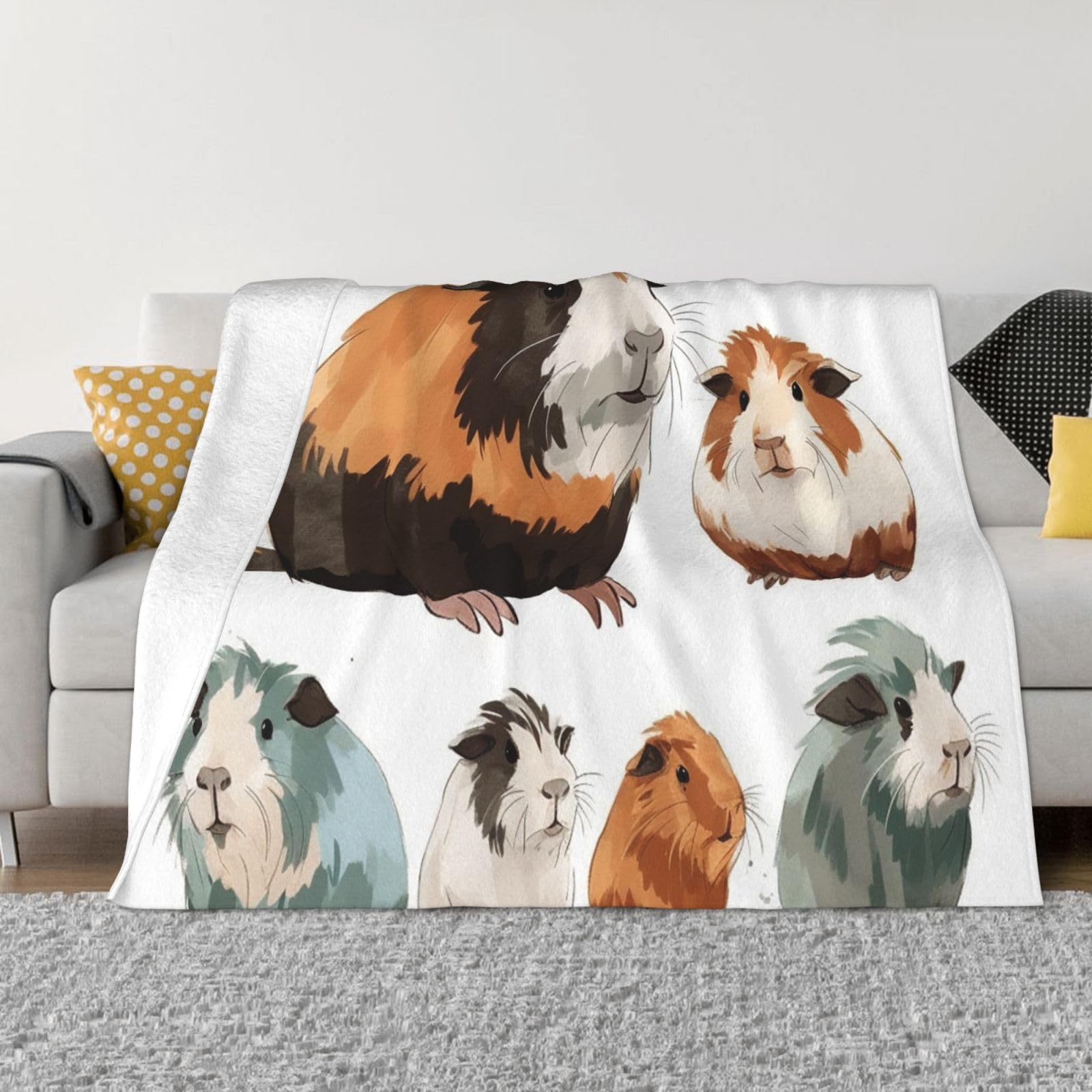 PAQOLSMCKR Throw Blanket 40"x30" Bed Blanket Guinea Pig Illustration Flannel Blankets for Sofa Reversible Plush Blanket Soft Cozy Throw Blankets for Couch Camping All Seasons