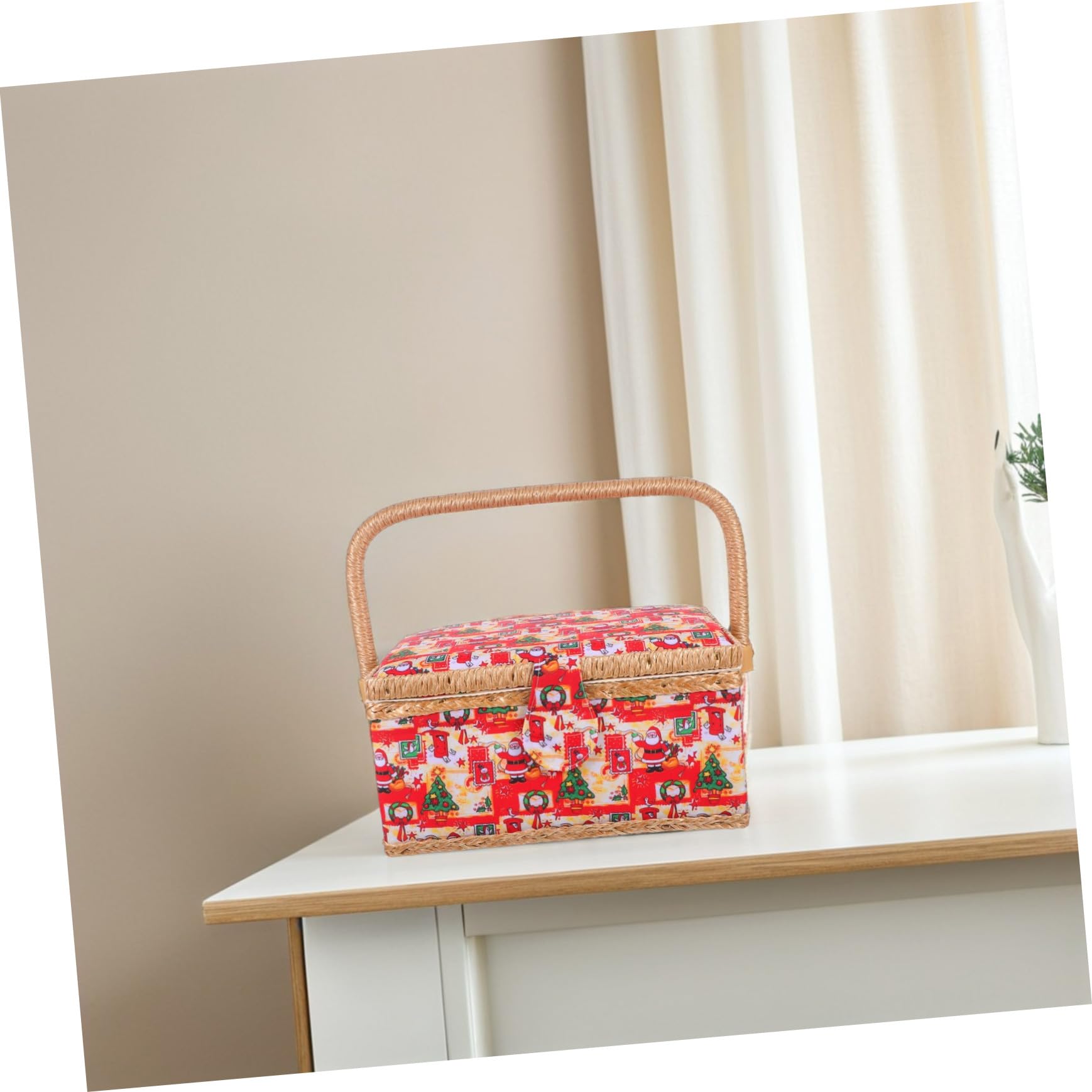 Cesta de Costura con Caja de Obsequio de Navidad Tejida para Almacenar Hilos Agujas Tijeras y Otros Accesorios de Costura Interiores para Manualidades de Temporada