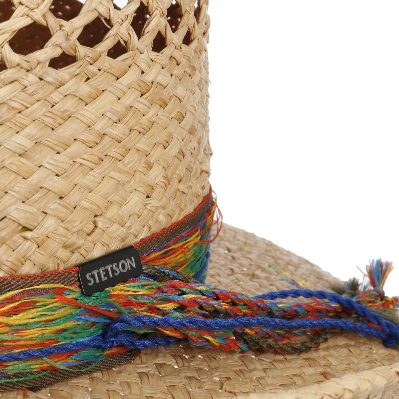 Stetson Western Festival Sombrero de Rafia con Banda de Tela y Cordon Decorativo Mujer Hombre Primavera Verano
