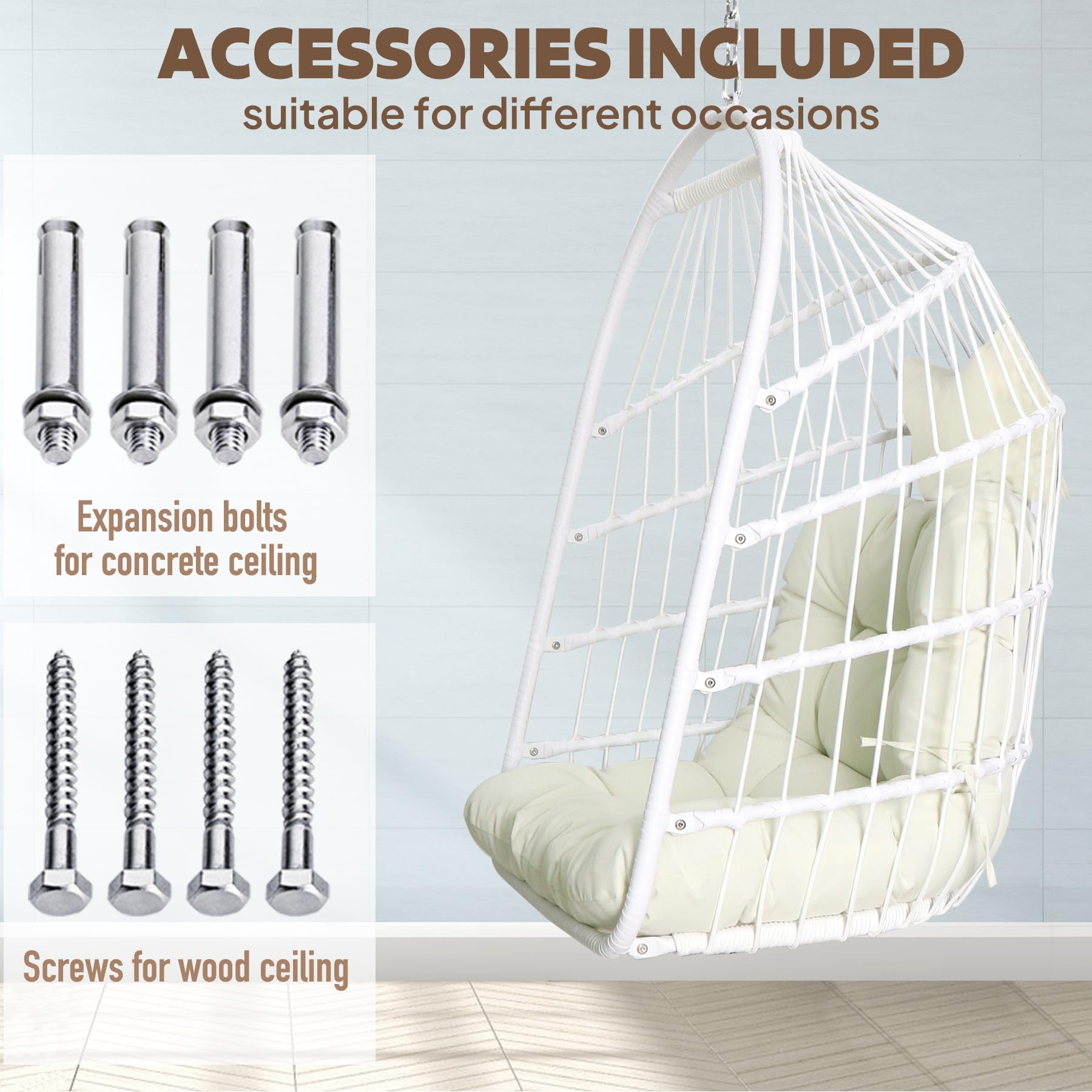 Sedia a Dondolo Pieghevole in Rattan per Interni ed Esterni - Vimini con Kit Appeso in Acciaio Inossidabile, Cuscino Resistente ai Raggi UV - Camera da Letto