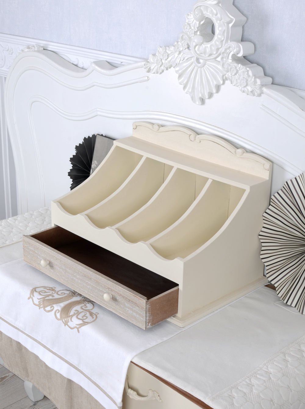 Landhaus Besteckkasten Holz Shabby Chic Schublade Besteckkiste Landhausstil Besteckbox HMB030 Palazzo Exklusiv