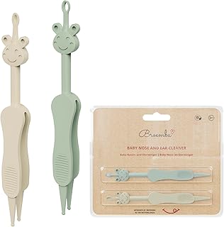 Limpiador de nariz y oídos para bebés con pinzas - Alternativa 3 en 1 al aspirador nasal - Sin BPA - Verde/Beige